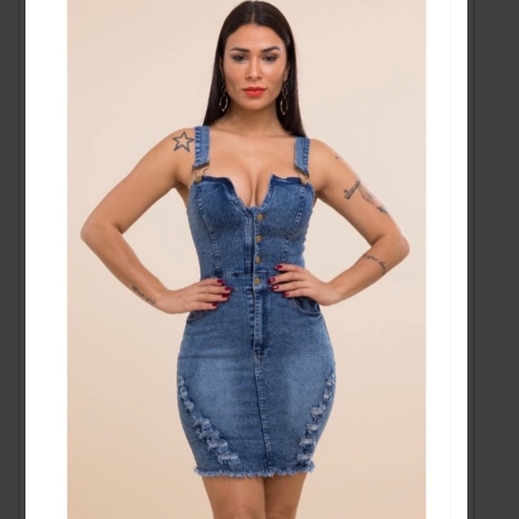 Denim Overall Mini Dress - Picture 2 of 4